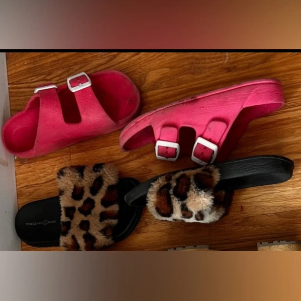 Pink and leopard print Girls sandals slides 13/1